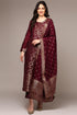 Plus Size Maroon Poly Chanderi Woven Design Straight Suit Set